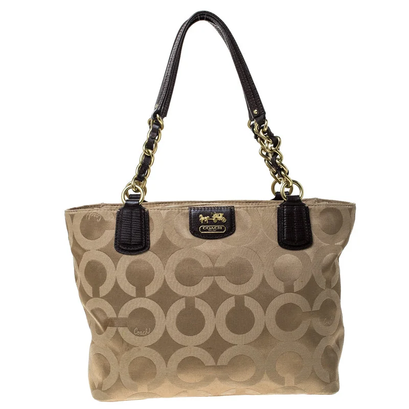 Beige/Brown Fabric Madison Op Art Tote