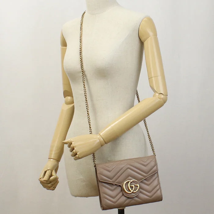 GUCCI 474575 Quilted mini GG Marmont Diagonal Shoulder Bag leather Beige Women