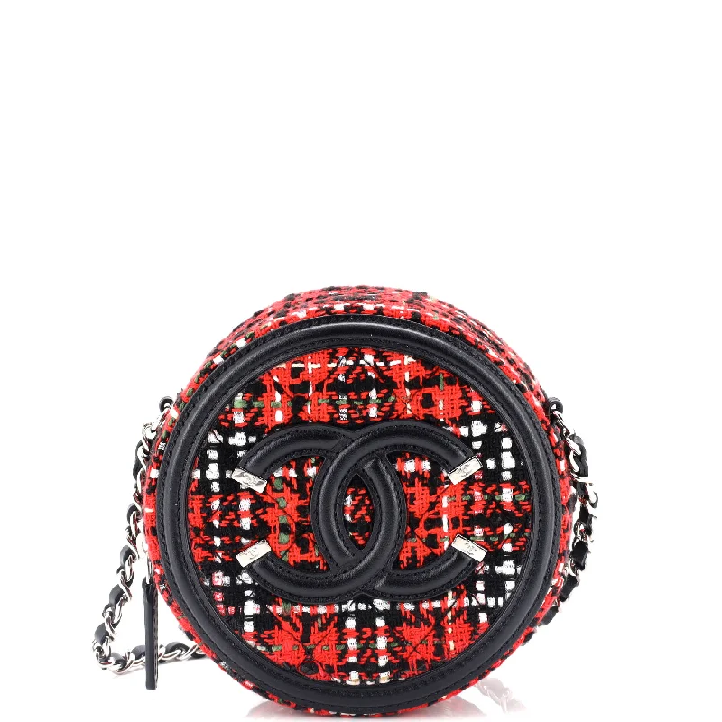 Filigree Round Clutch with Chain Quilted Tweed Mini