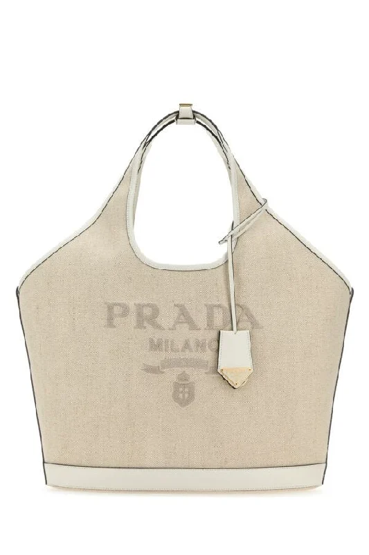 Prada Women Sand Canvas Shopping Bag