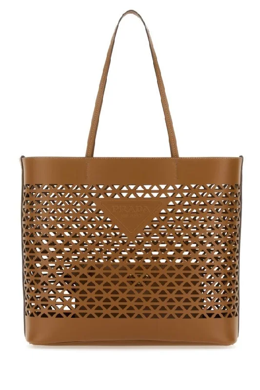 Prada Women Caramel Leather Shopping Bag