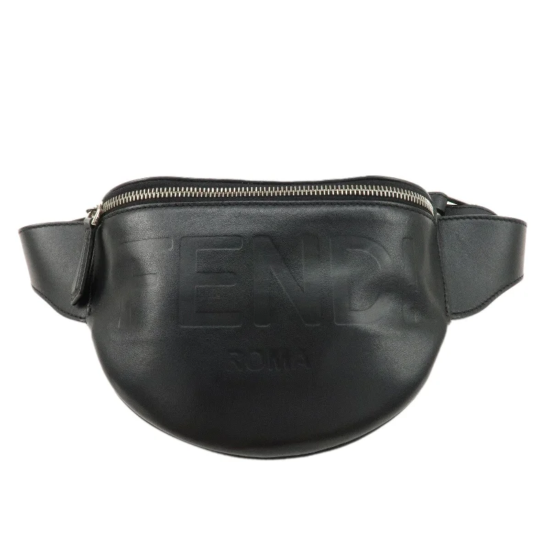 FENDI Leather Logo Body Bag Waist Bag Black 7VA525