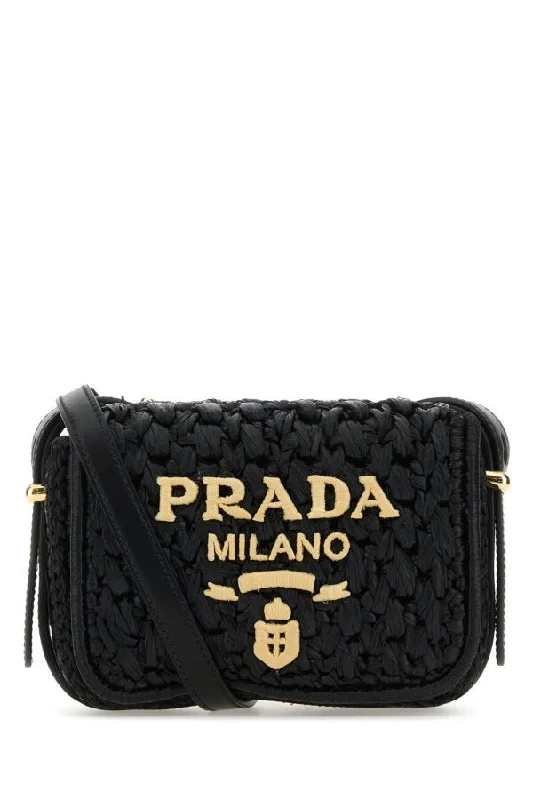 Prada Women Black Raffia Crossbody Bag