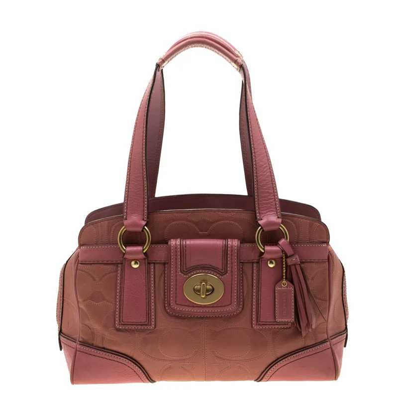 Pink Leather Pocket Turnlock Satchel