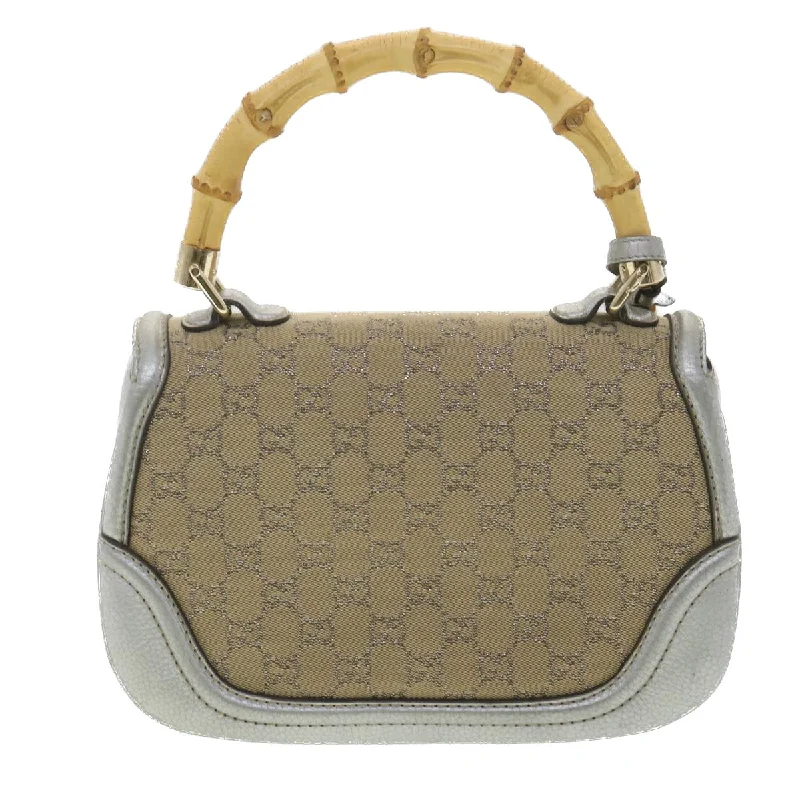 GUCCI GG Canvas Bamboo Hand Bag Beige Silver 254884 Auth yk6106