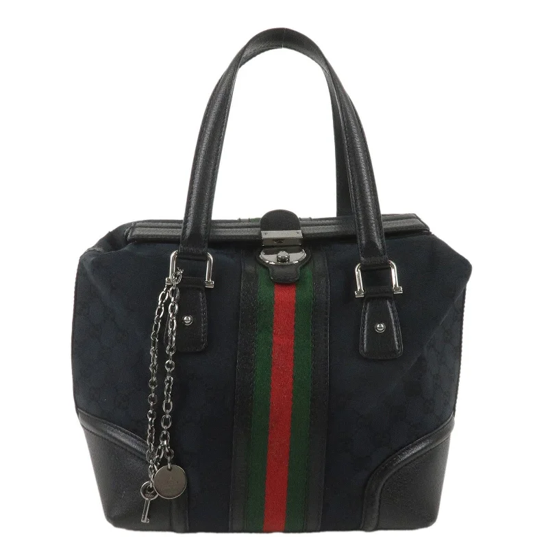 GUCCI Sherry GG Canvas Leather Handbag Black 146002