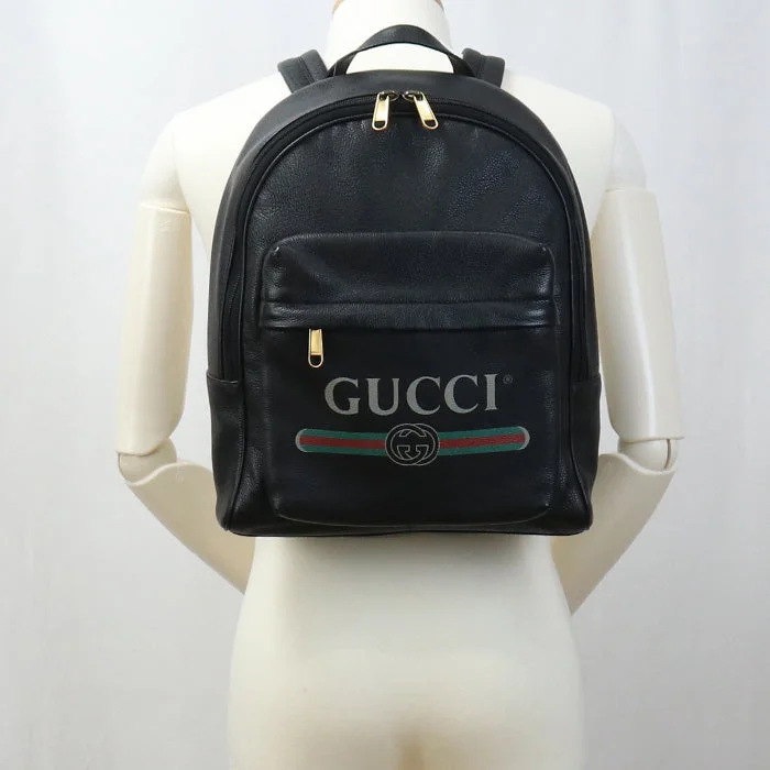 GUCCI 547834 Backpack GUCCI logo print Backpack leather black mens