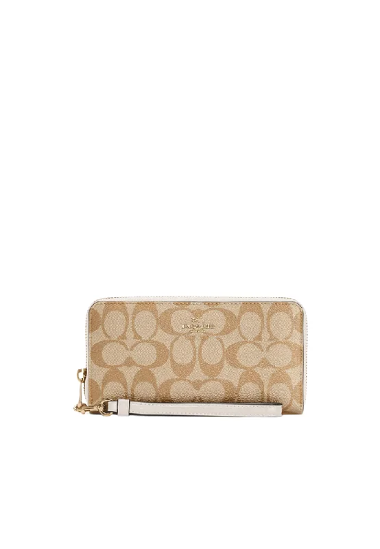 Coach Signature Long C4452 Zip Around Wallet In Light Khaki Chalk