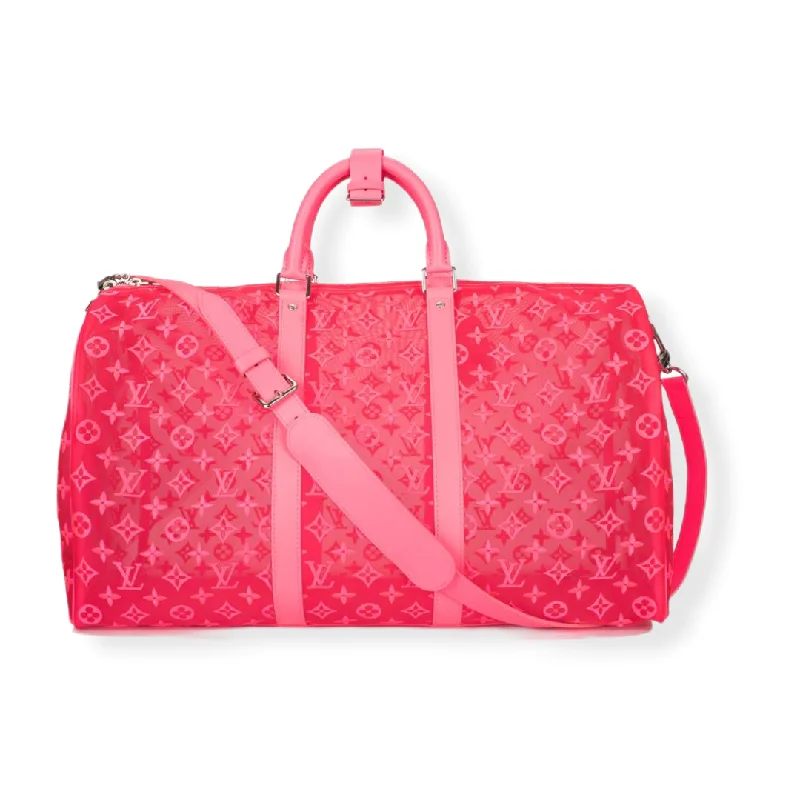 Louis Vuitton Keepall 50 Bandouliere Mesh Monogram Pink