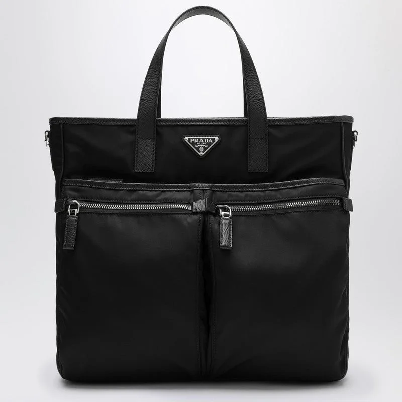 Prada Black Re-Nylon And Saffiano Shopping Bag Men