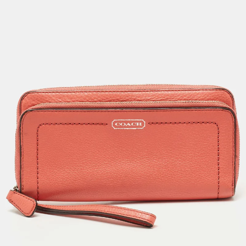 Coral Leather Zip Around Wallet