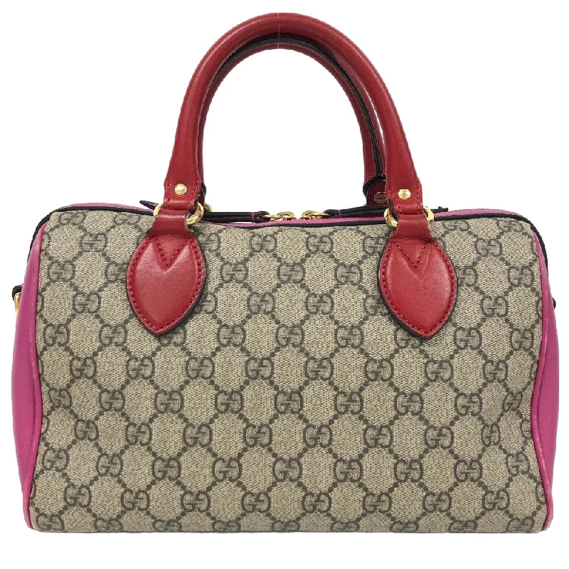 GUCCI Boston Duffel bag 409529 leather beige Handbag GG Supreme Women Used