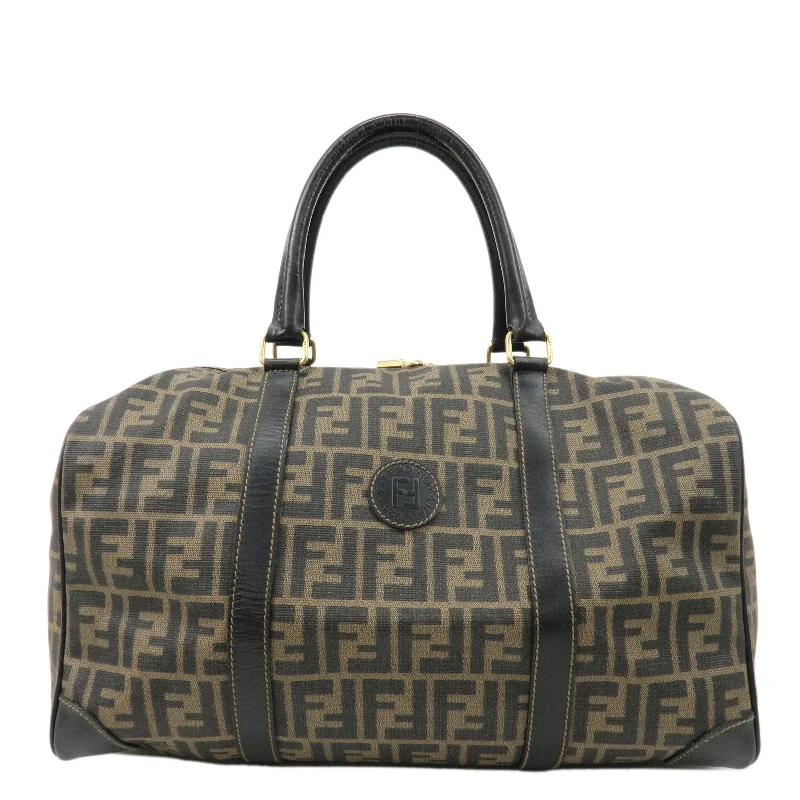 FENDI Zucca Logo Print PVC Leather Boston Bag Brown Black