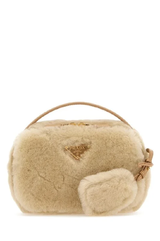 Prada Women Sand Shearling Crossbody Bag