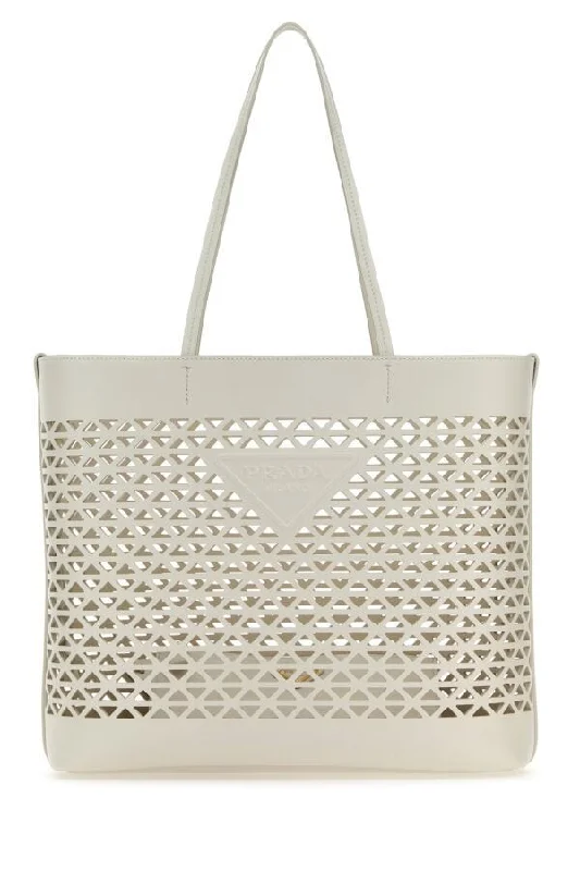 Prada Women White Leather Shopping Bag