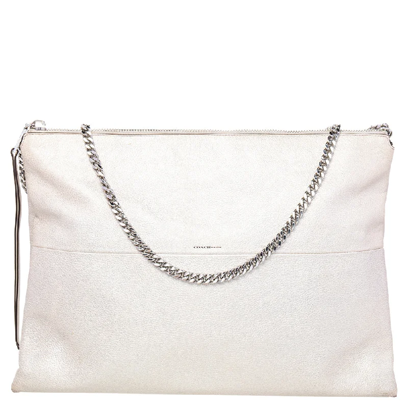 Metallic Cream Leather High Rise Shoulder Bag