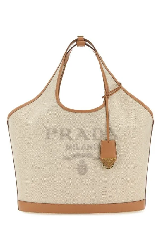 Prada Women Sand Canvas Handbag