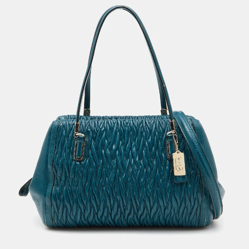 Blue Twist Gathered Leather Madison Madeline Eastwest Satchel