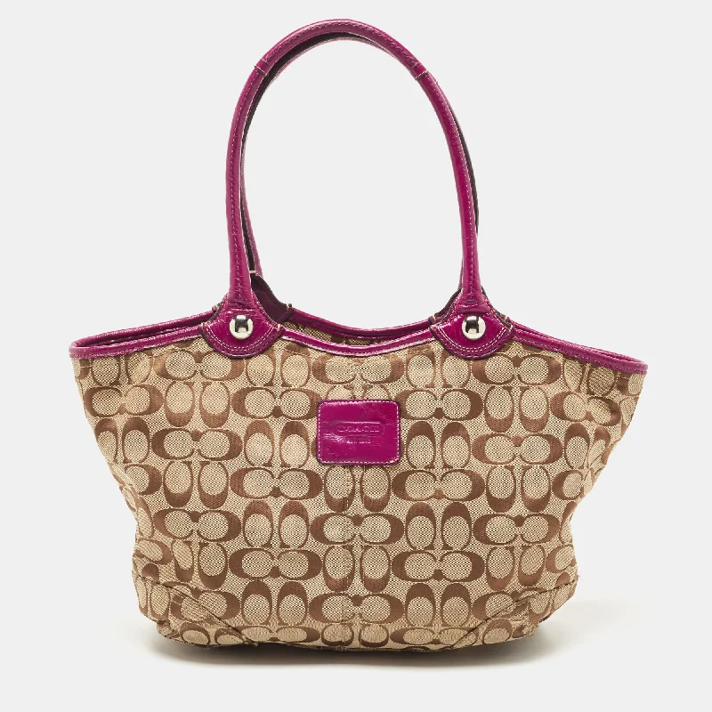 Beige/Pink Signature Canvas and Leather Tote