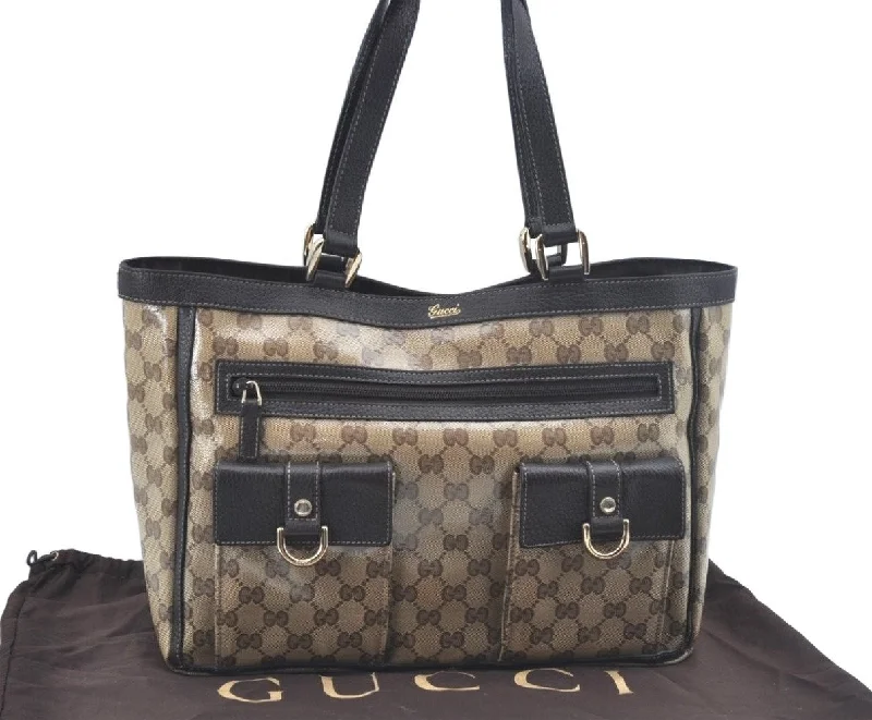 Authentic GUCCI GG Crystal Shoulder Tote Bag PVC Leather Brown L0590