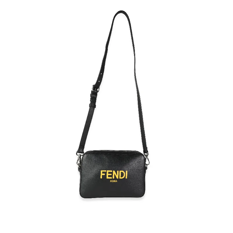 FENDI Black Calfskin & Sunflower Logo Mini Camera Bag