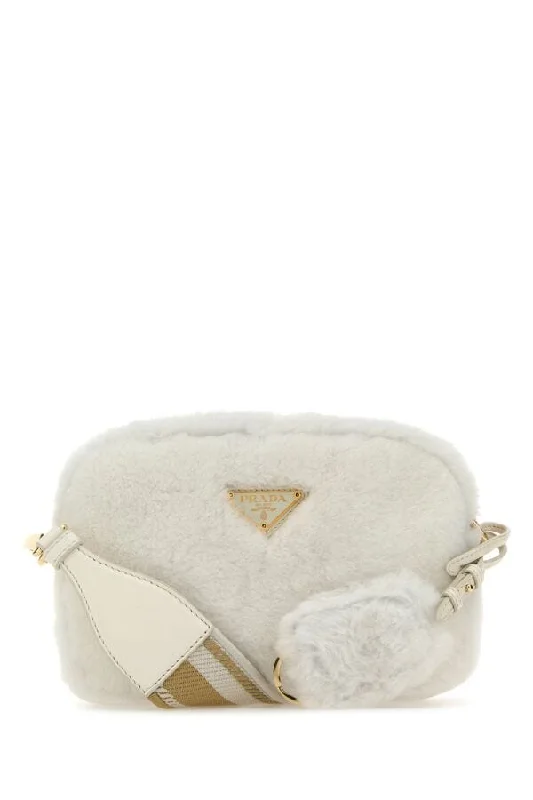 Prada Women White Shearling Crossbody Bag