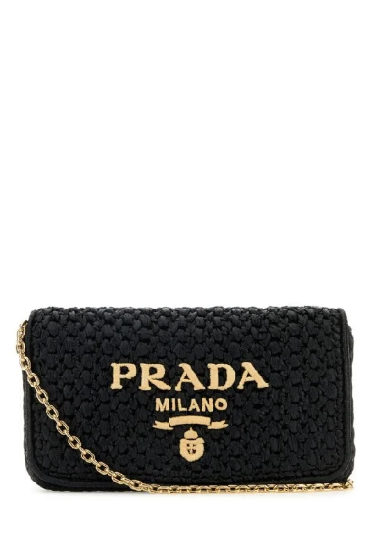 Prada Women Black Raffia Crossbody Bag