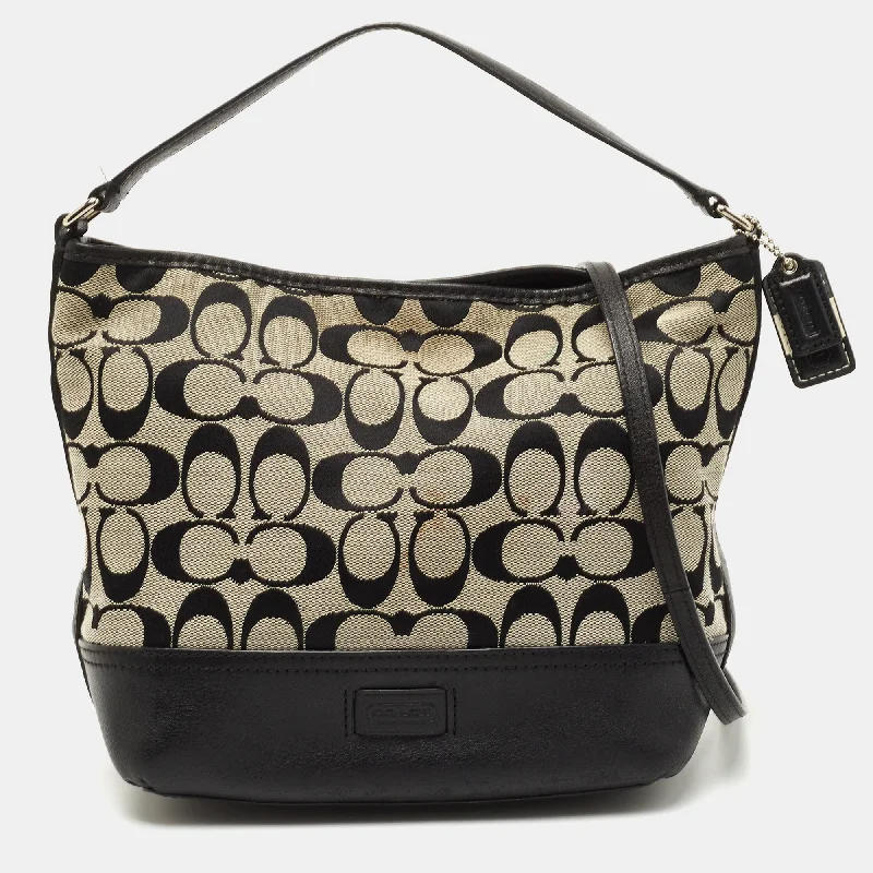 Black/Grey Signature Canvas and Leather Shoulder Bag