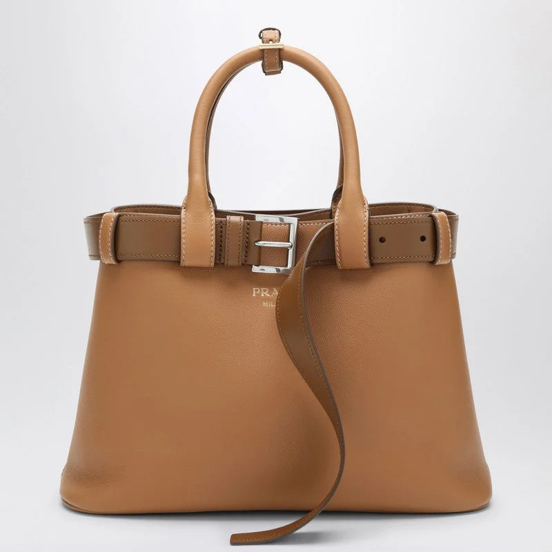 Prada Caramel-Coloured Leather Medium Buckle Bag With Belt Women