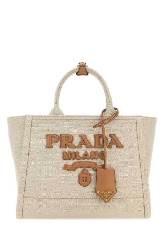 Prada Women Sand Canvas Shopping Bag