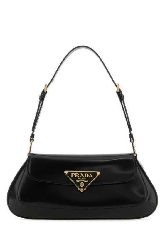 Prada Women Black Leather Shoulder Bag