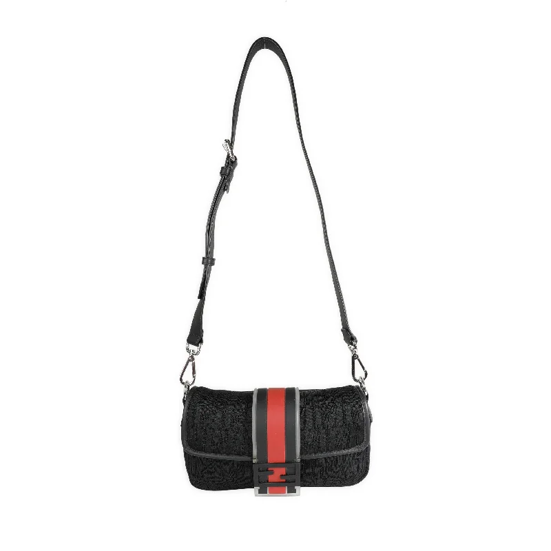 FENDI Black Neoprene & Leather Baguette Messenger Bag