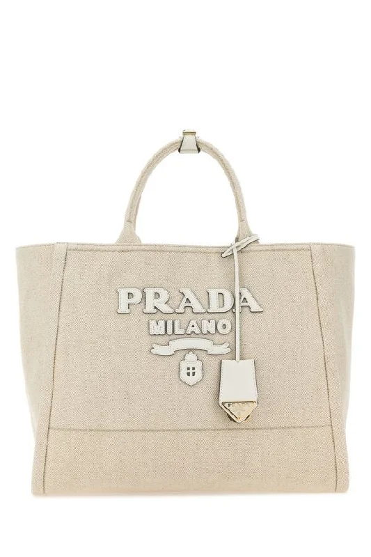 Prada Women Sand Canvas Shopping Bag