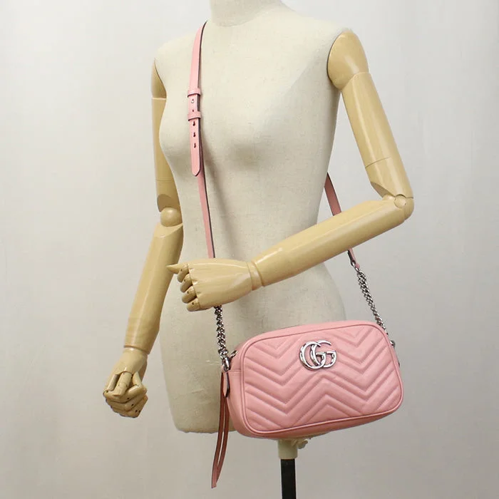 GUCCI 447632 Small Shoulder Bag GG Marmont Diagonal leather Pink Women