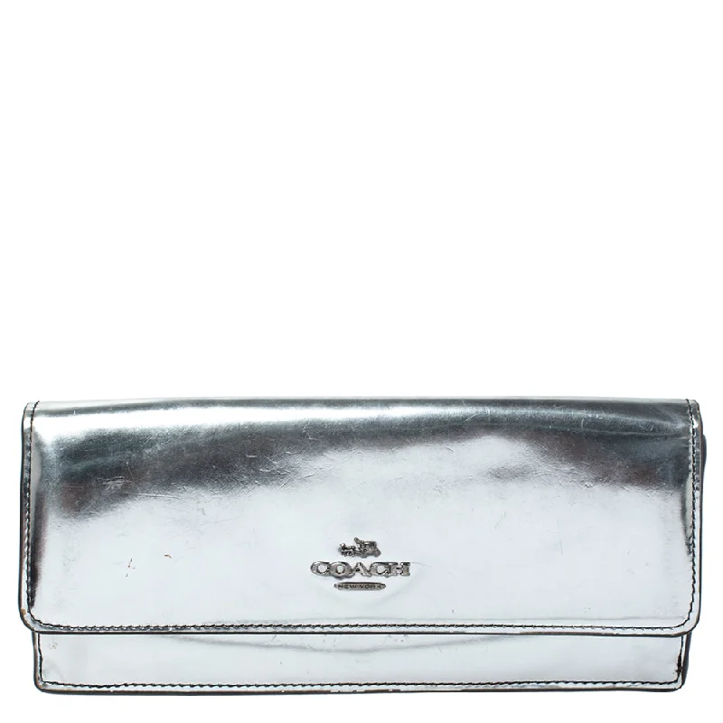 Metallic Silver Patent Leather Continental Wallet