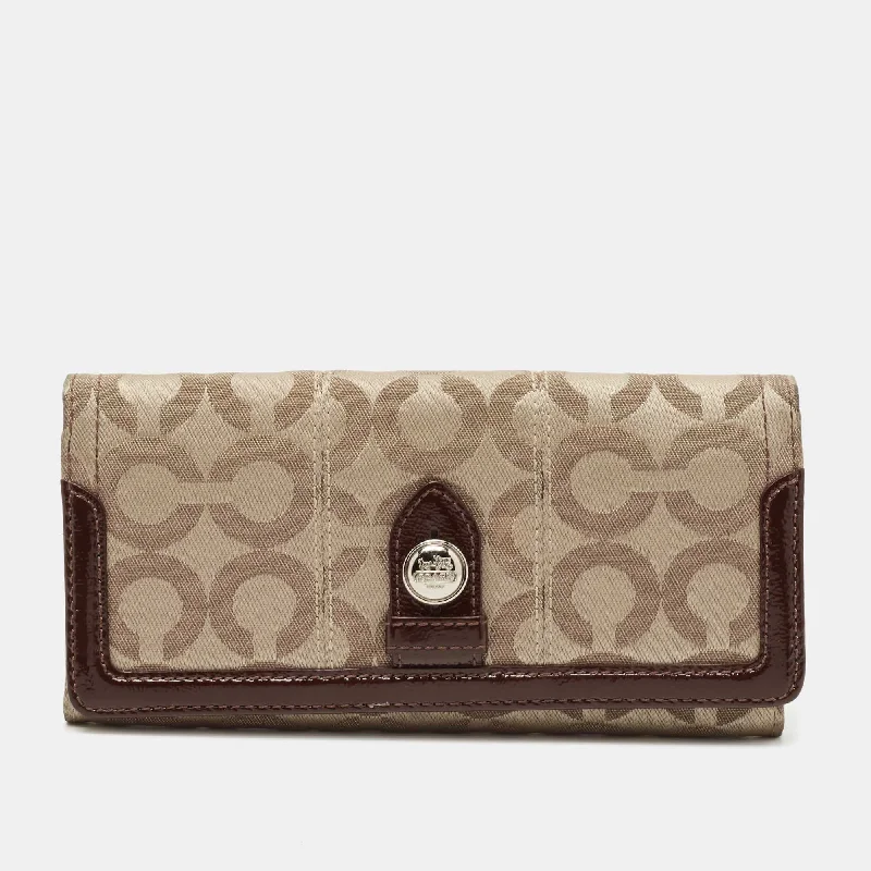 Beige/Brown Signature Canvas and Patent Leather Flap Continental Wallet