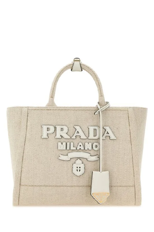 Prada Women Sand Canvas Shopping Bag