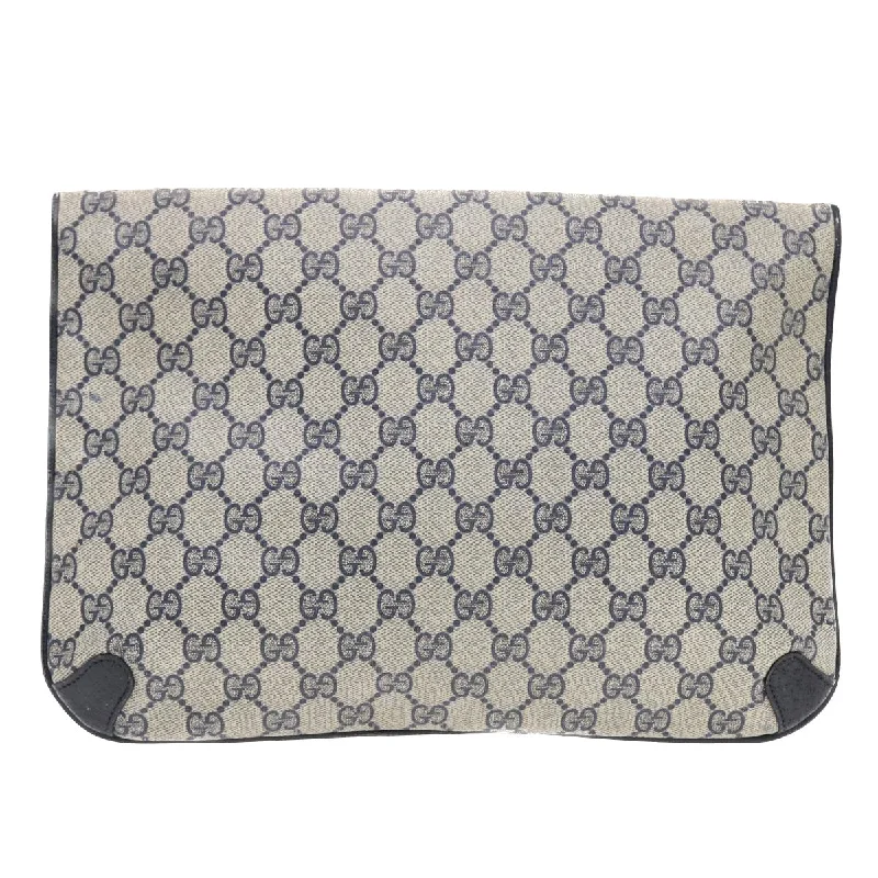 GUCCI GG Canvas Clutch Bag PVC Leather Gray Navy 89 02 075  49798