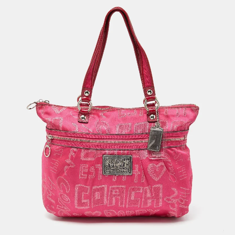 Pink Canvas and Patent Leather Poppy Glam Tote