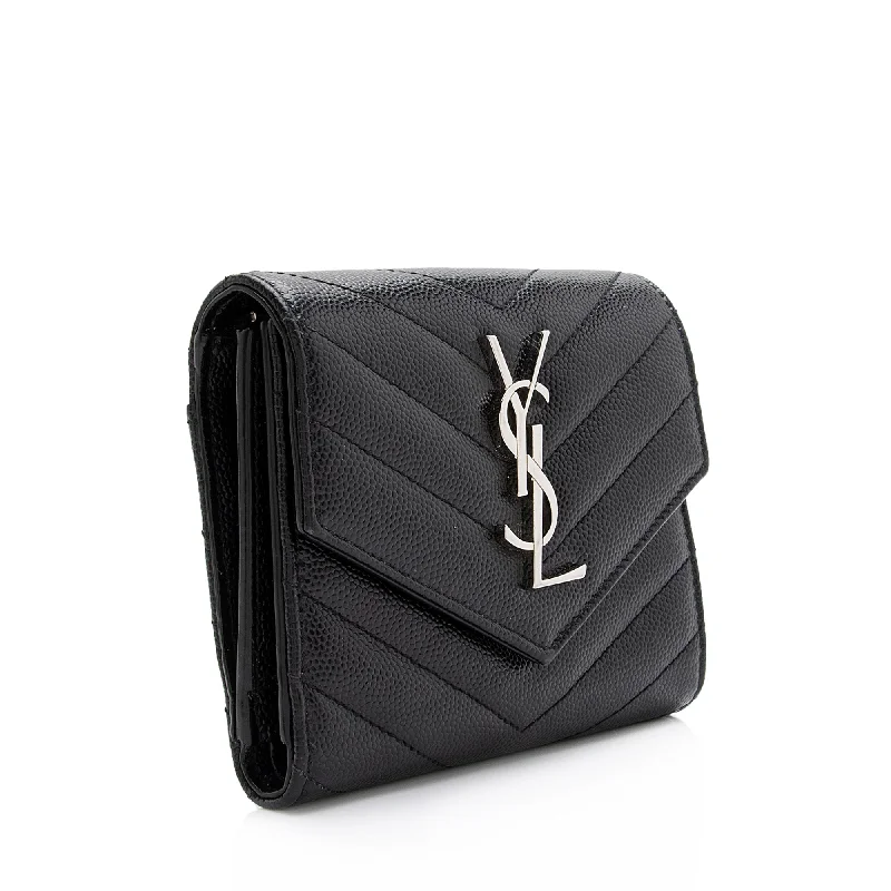 Saint Laurent Grain de Poudre Monogram Compact Tri-Fold Wallet 23574