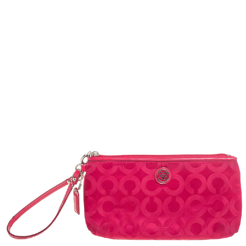 Fuchsia Signature Nylon Wristlet Pochette