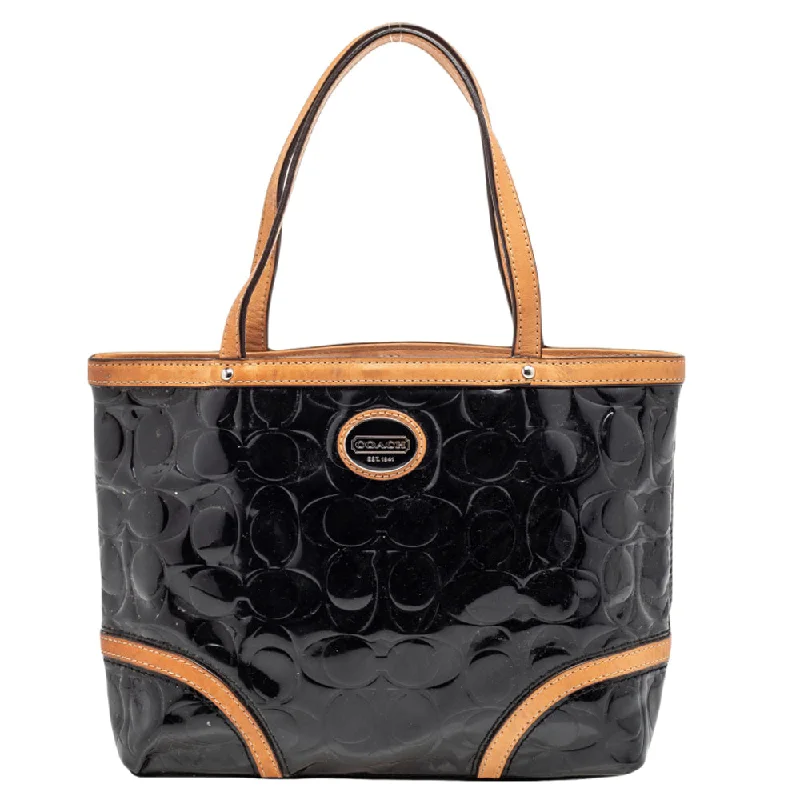 Black/Beige Patent Leather Peyton Tote