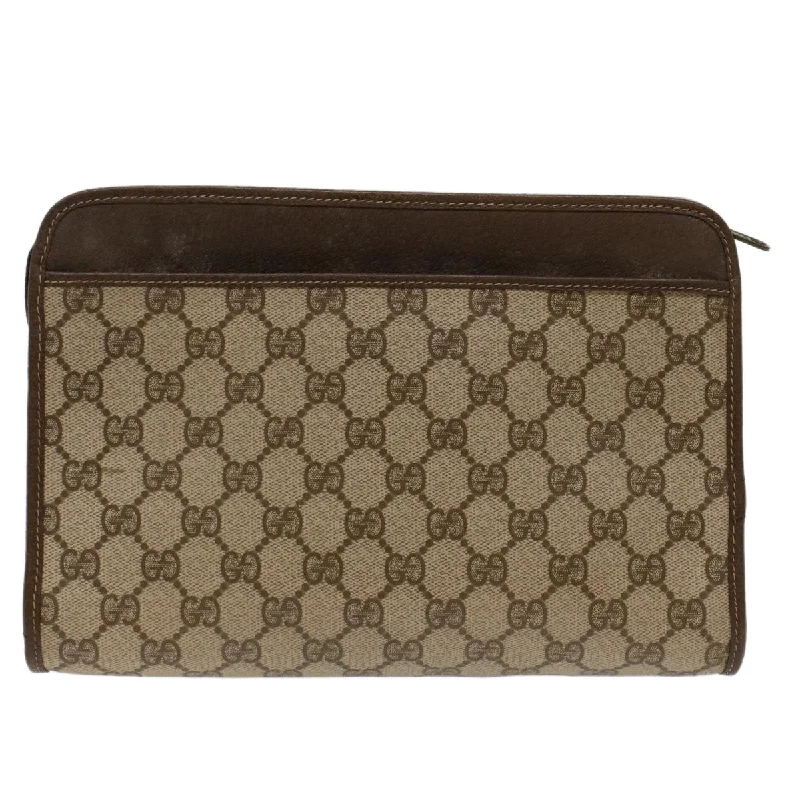 GUCCI GG Canvas Clutch Bag PVC Leather Beige 97.01.037  48147