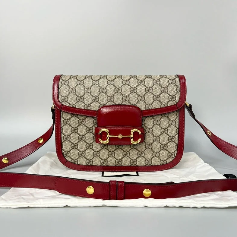 Gucci 1955 Beige Red Canvas Leather Crossbody Bag Medium