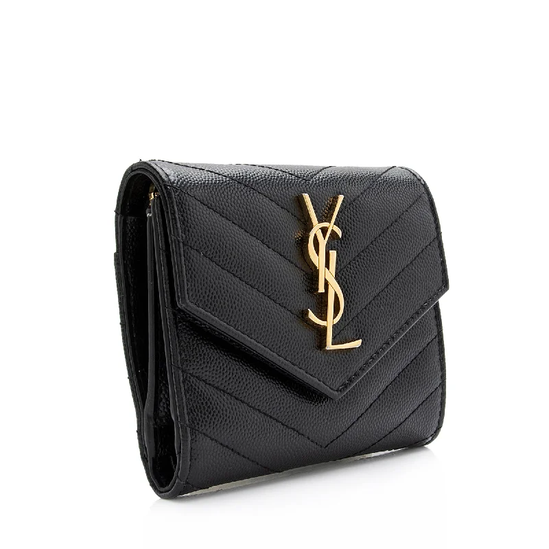 Saint Laurent Grain de Poudre Monogram Compact Tri-Fold Wallet 23573