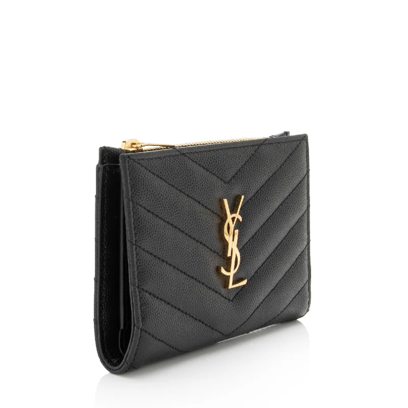 Saint Laurent Grain de Poudre Monogram Cassandre Fragments Bi-Fold Wallet pjyvyg