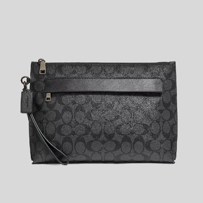 COACH Carryall Pouch In Signature Canvas Charcoal/Black 29508