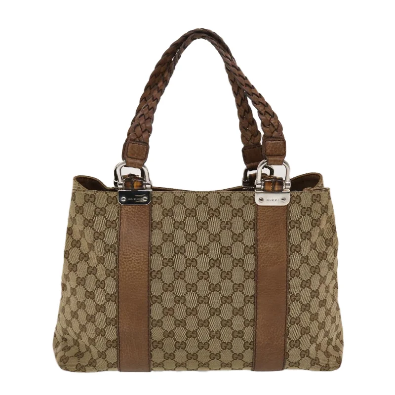 GUCCI GG Canvas Bamboo Tote Bag Beige Brown  49058