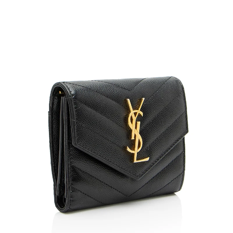 Saint Laurent Grain de Poudre Monogram Compact Tri-Fold Wallet j0cHxO