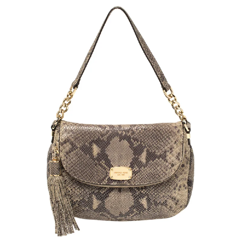 Grey Python Embossed Leather Crossbody Bag